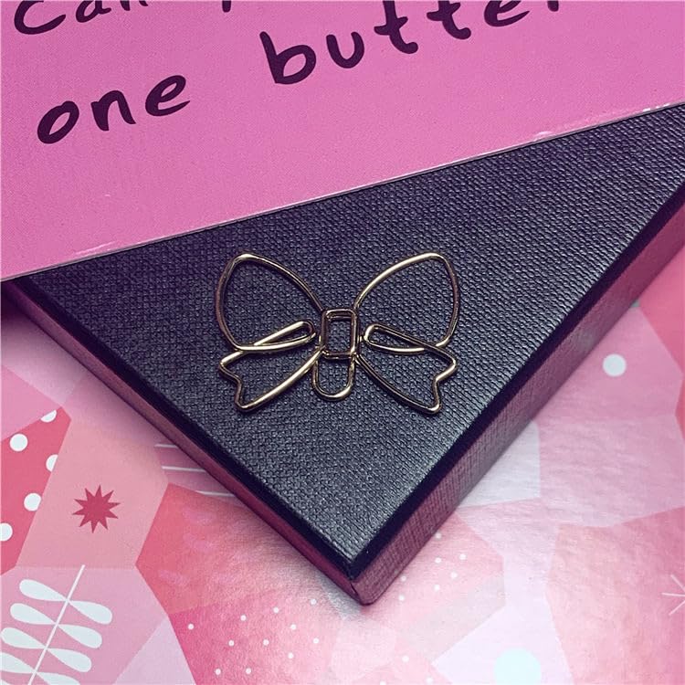OWLFAVO Bowknot Shape 40pcs Paper Clips with Clear Box, Rose Gold and Yellow Gold, Funny Cute Paperclips Bookmarks Planner Clips for Fun Office Supplies School Gifts Wedding Decoration - Image 4